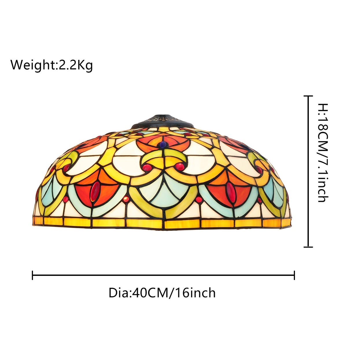 Tiffany-style stained glass lampshade with cabochons
