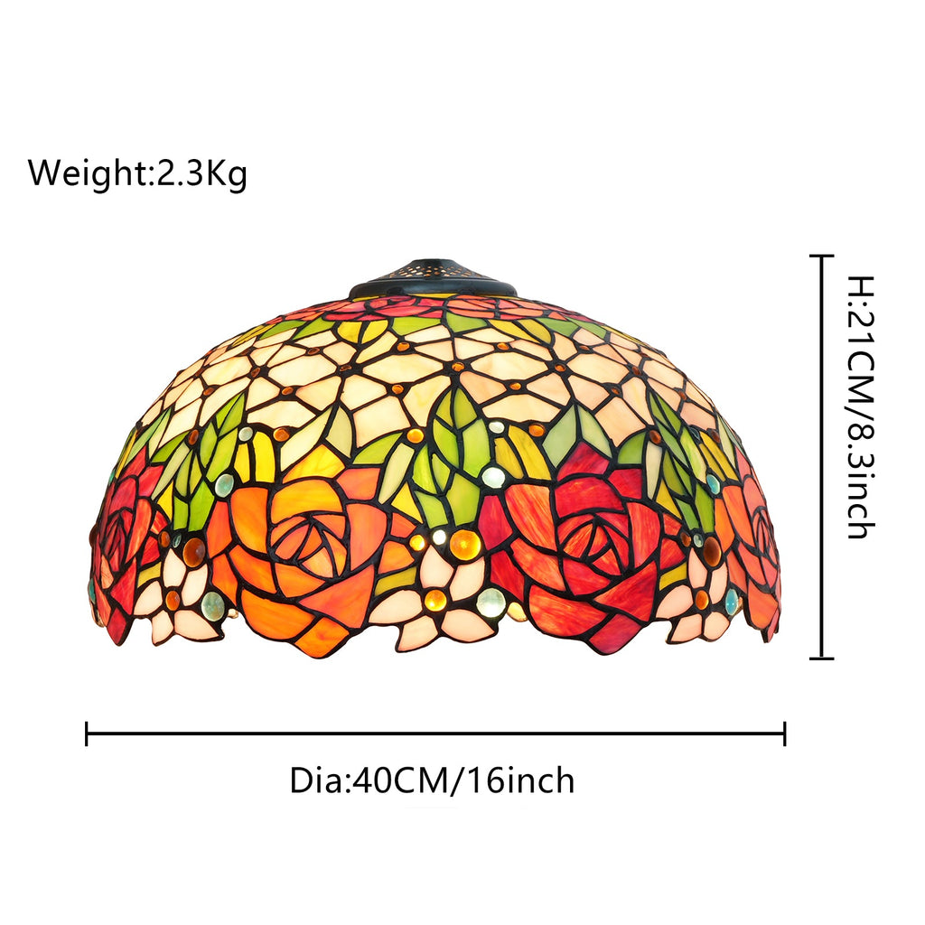 Tiffany Style Roses Tinted Glass Lampshade