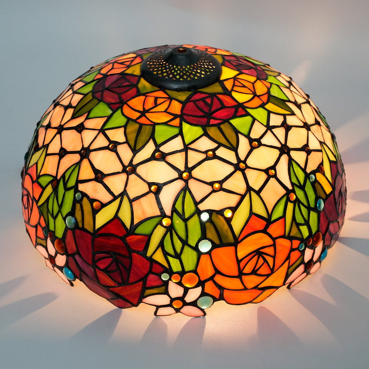 Tiffany Style Roses Tinted Glass Lampshade