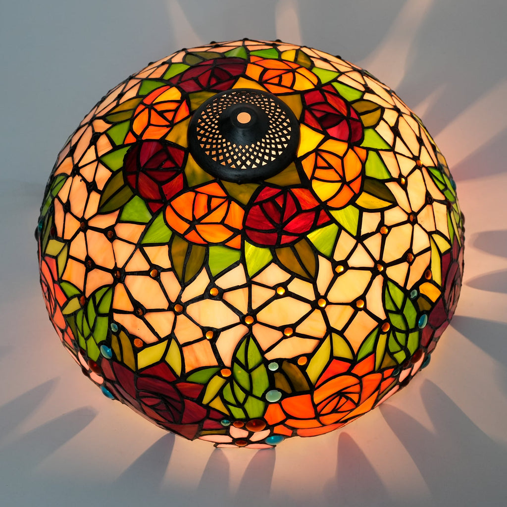 Tiffany Style Roses Tinted Glass Lampshade