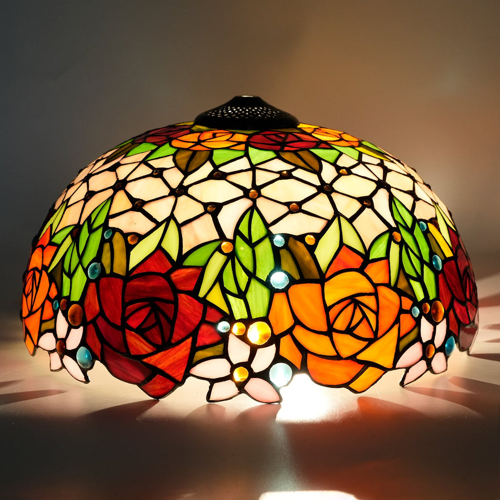 Tiffany Style Roses Tinted Glass Lampshade
