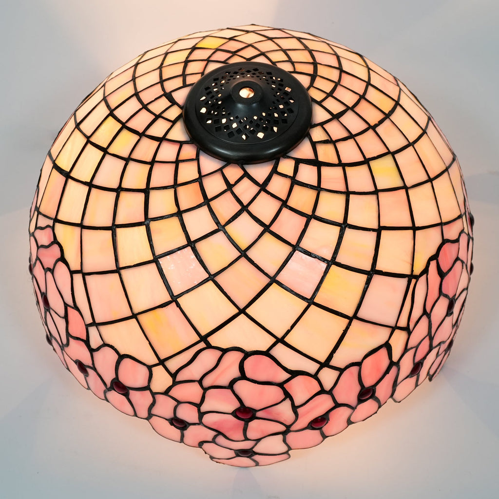 Pink Floral Tiffany Lampshade with Red Cabochons