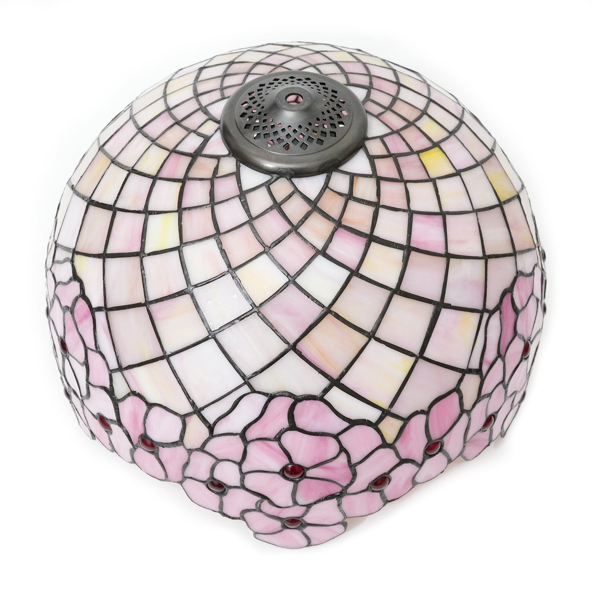 Pink Floral Tiffany Lampshade with Red Cabochons