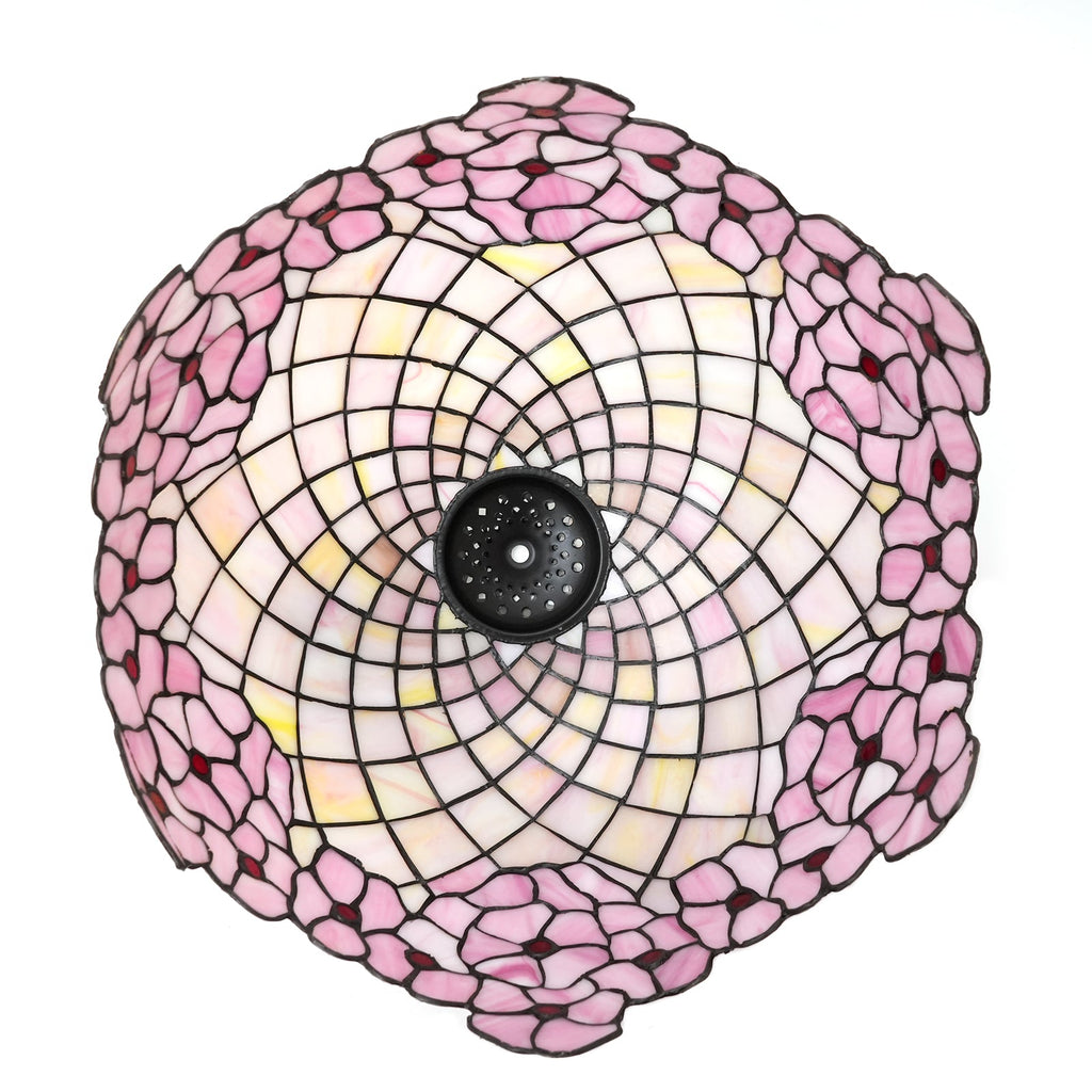 Pink Floral Tiffany Lampshade with Red Cabochons