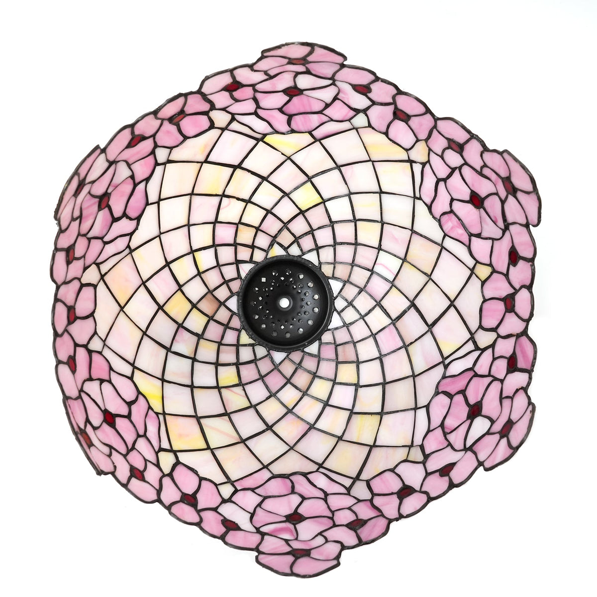 Pink Floral Tiffany Lampshade with Red Cabochons