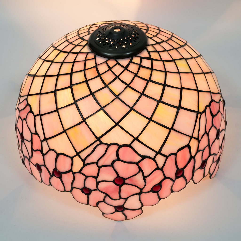 Pink Floral Tiffany Lampshade with Red Cabochons