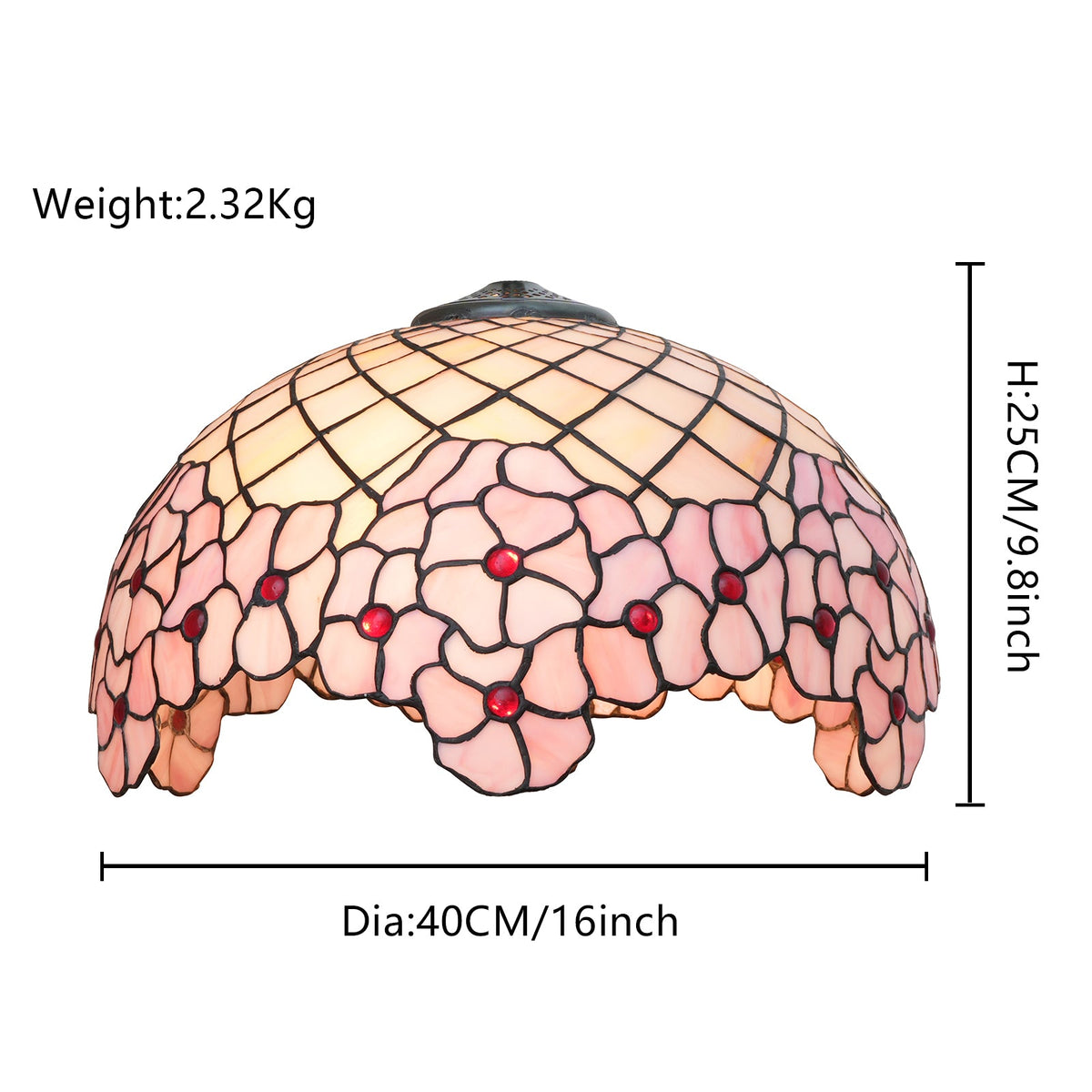 Pink Floral Tiffany Lampshade with Red Cabochons