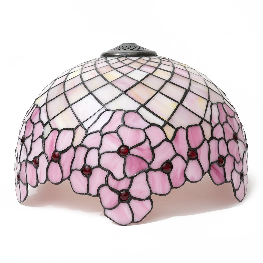 Pink Floral Tiffany Lampshade with Red Cabochons