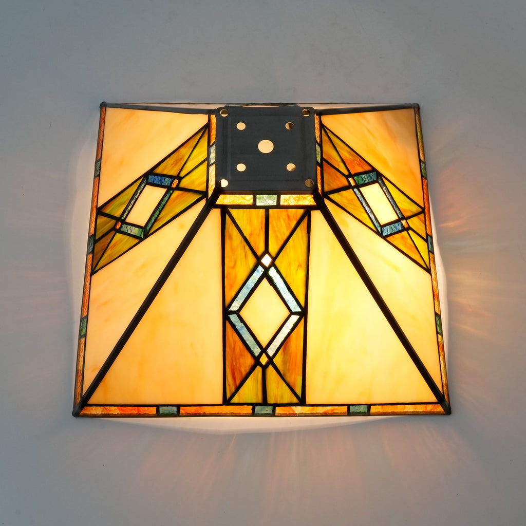 Art Deco ceiling light in amber-tinted glass