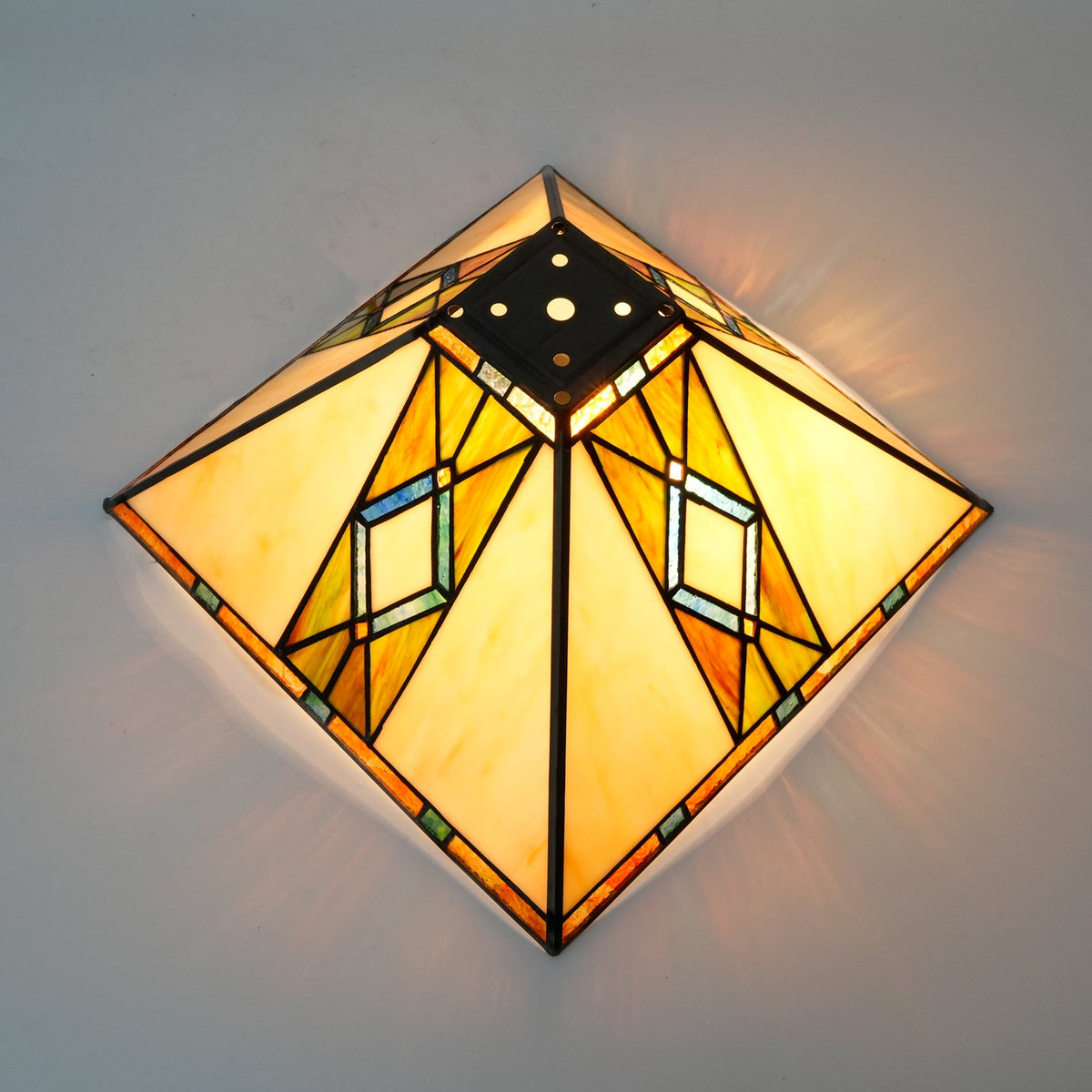 Art Deco ceiling light in amber-tinted glass