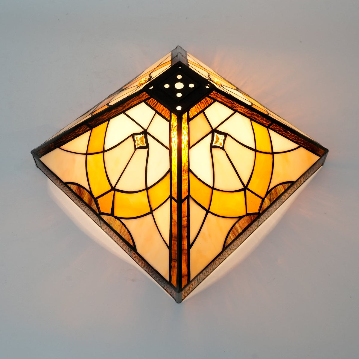 Geometric Amber and Cream Tinted Glass Lampshade