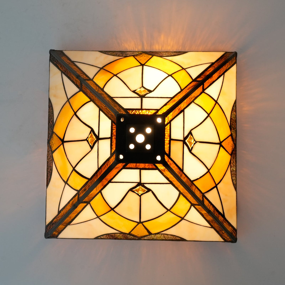 Geometric Amber and Cream Tinted Glass Lampshade
