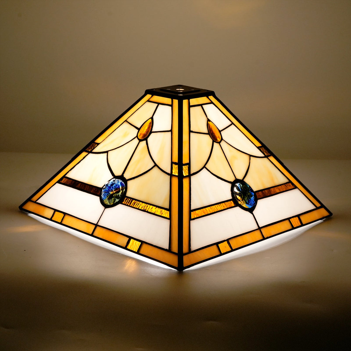 Square Amber and Floral Tiffany Style Lampshade