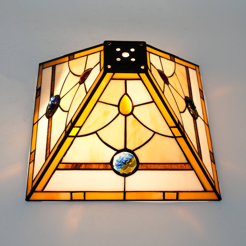 Square Amber and Floral Tiffany Style Lampshade
