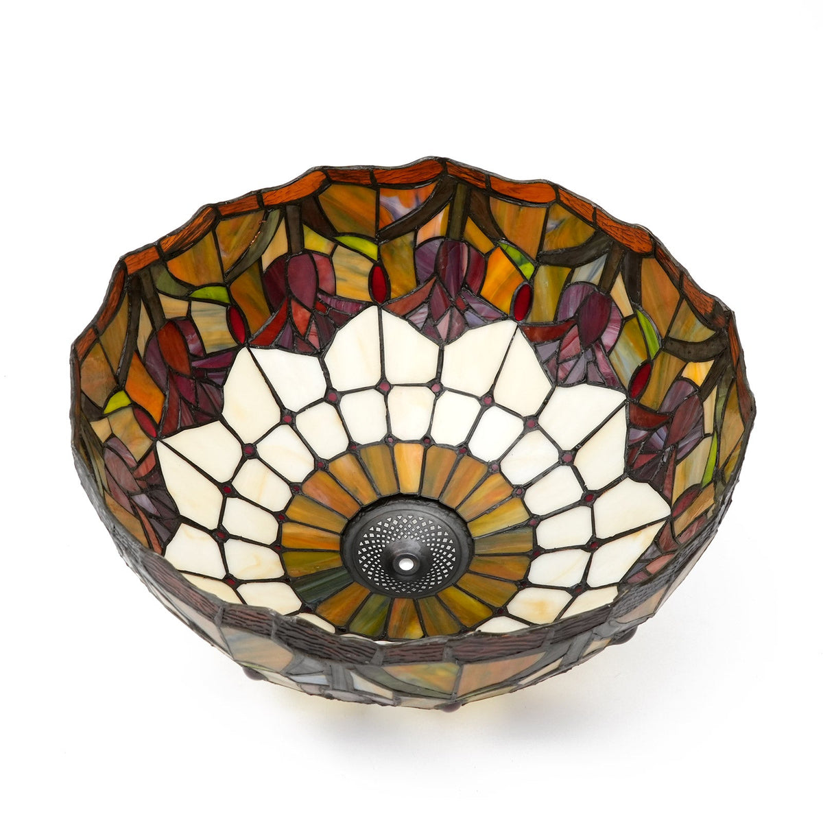 Tiffany-style lampshade in tinted glass with amber tulip patterns