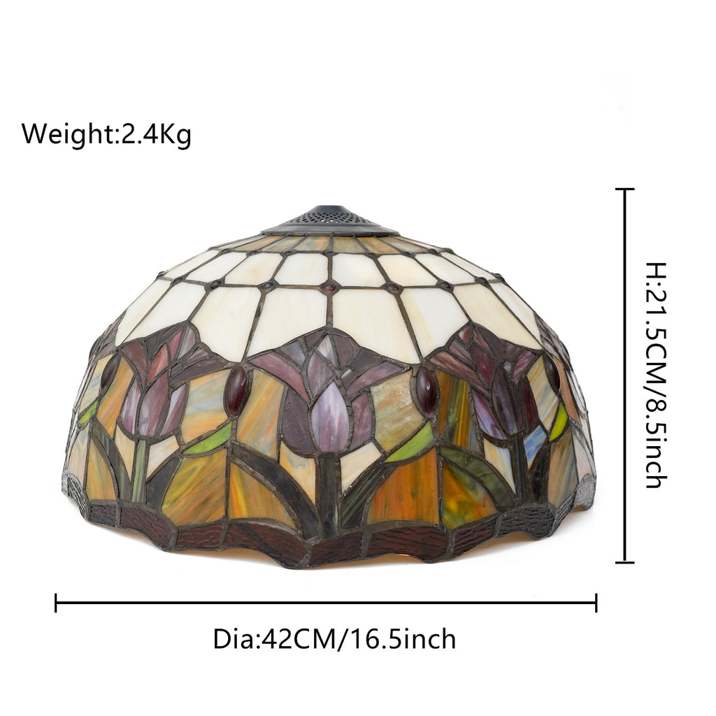 Tiffany-style lampshade in tinted glass with amber tulip patterns