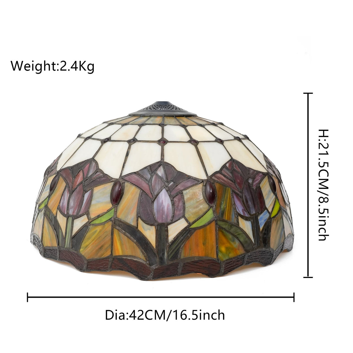 Tiffany-style lampshade in tinted glass with amber tulip patterns