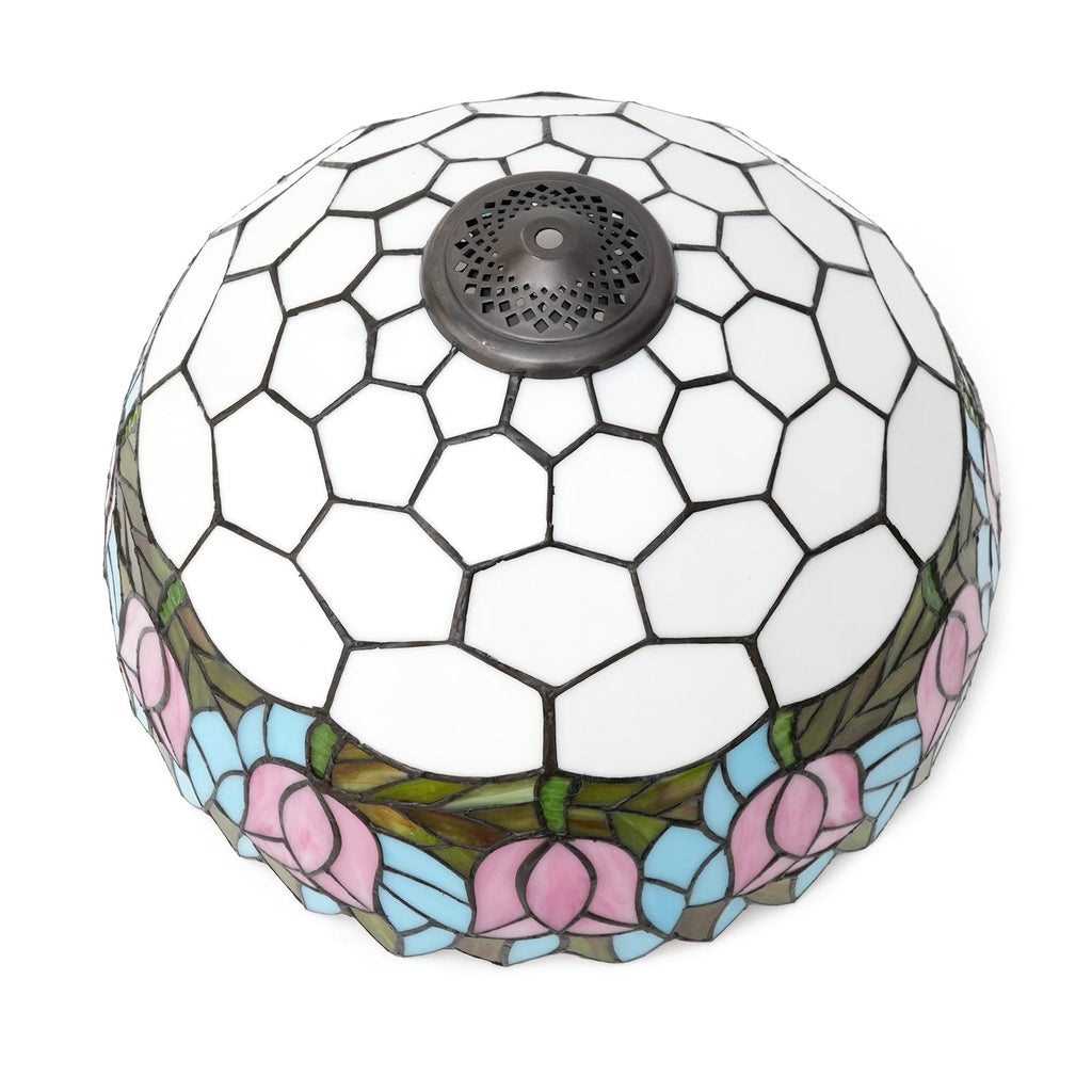 Pink Floral Stained Glass Dome Lampshade, Tiffany Style