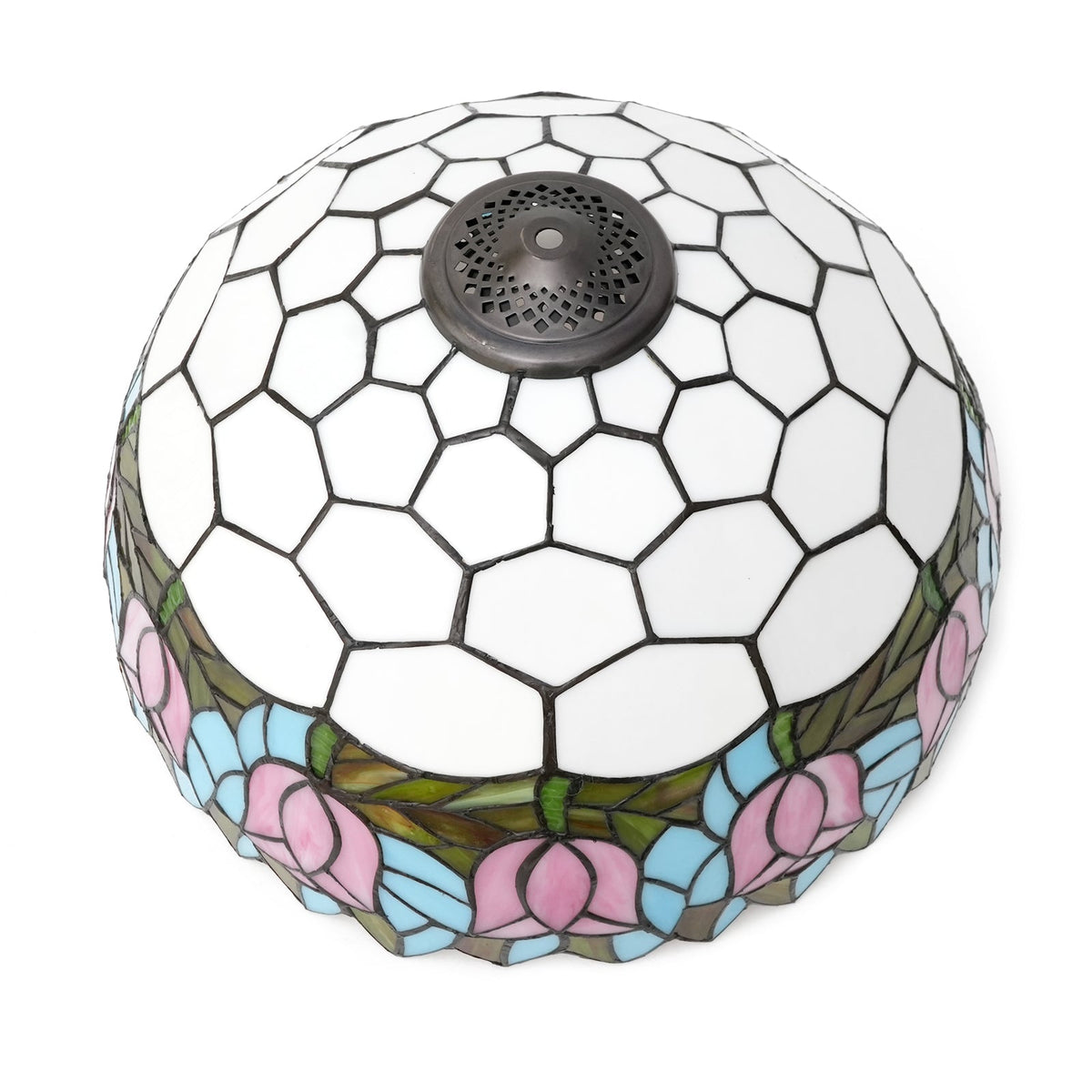 Pink Floral Stained Glass Dome Lampshade, Tiffany Style