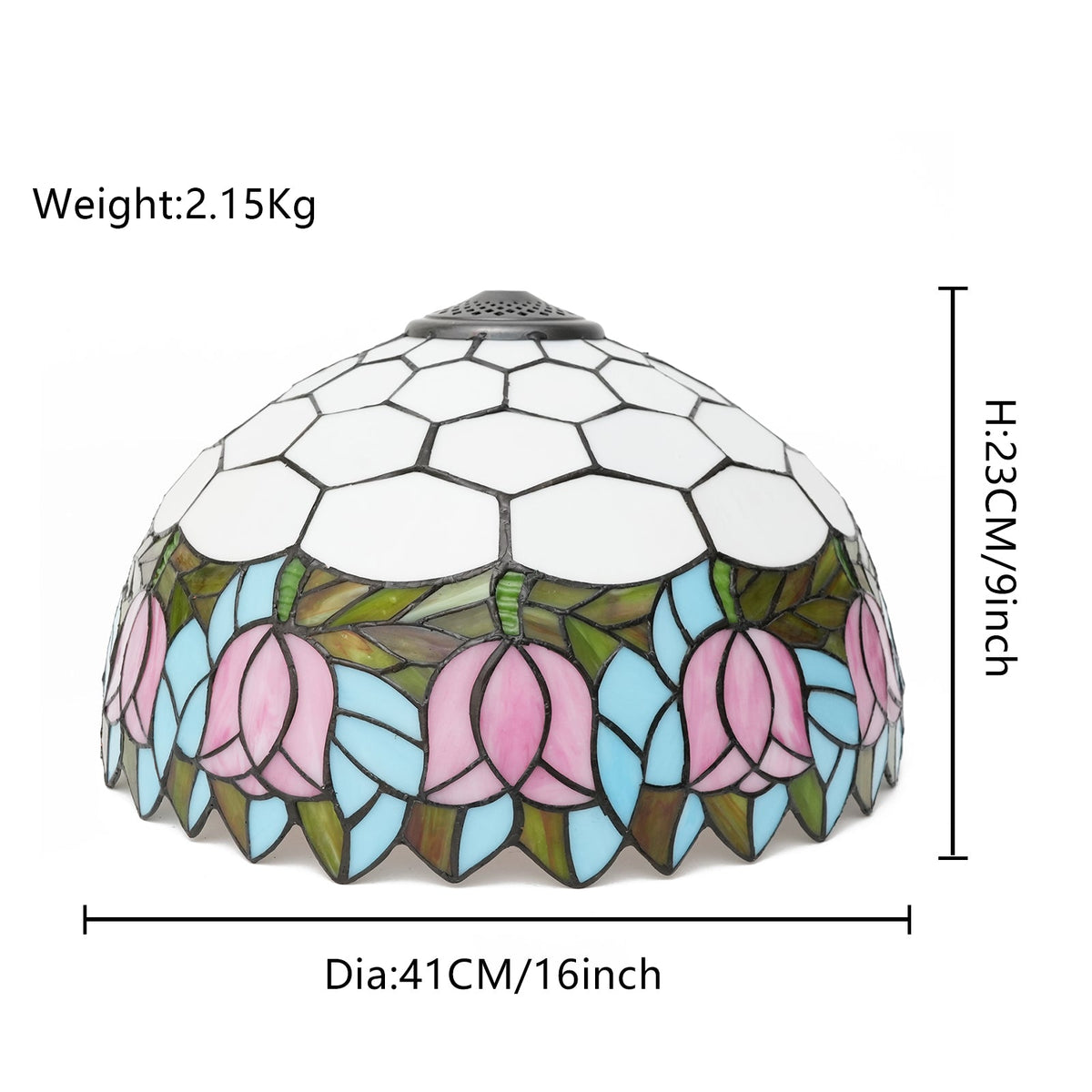 Pink Floral Stained Glass Dome Lampshade, Tiffany Style