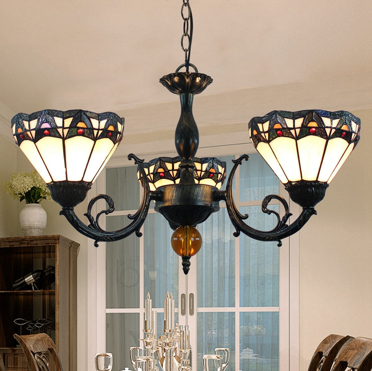 Antique Bronze 3-Light Stained Glass Chandelier