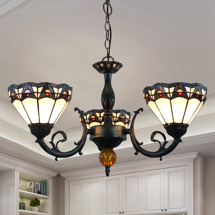 Antique Bronze 3-Light Stained Glass Chandelier
