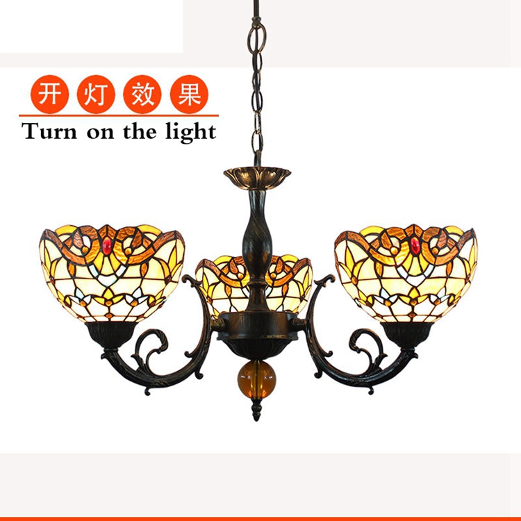 Antique Bronze 3-Light Tiffany Stained Glass Chandelier