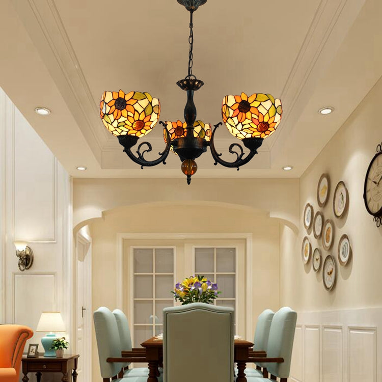 Tiffany 3-Light Sunflower Design Chandelier