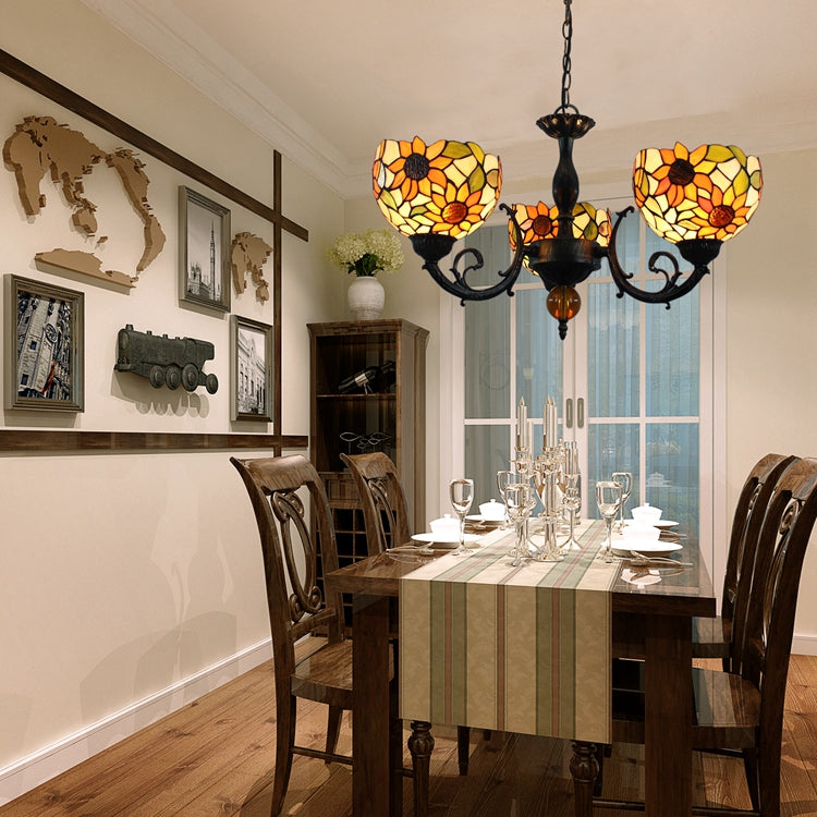 Tiffany 3-Light Sunflower Design Chandelier