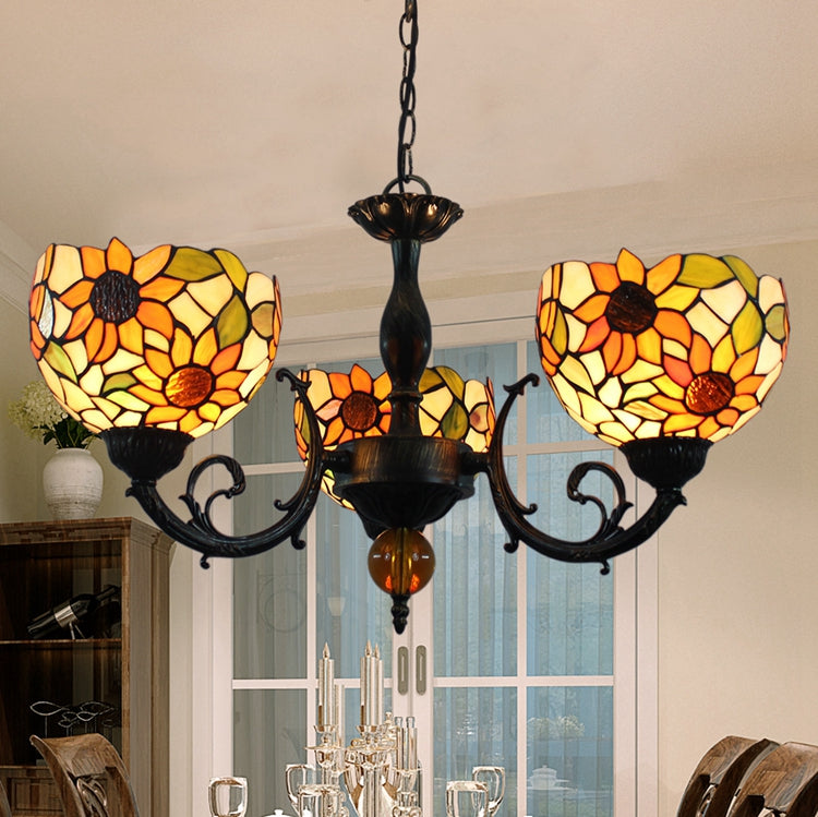 Tiffany 3-Light Sunflower Design Chandelier