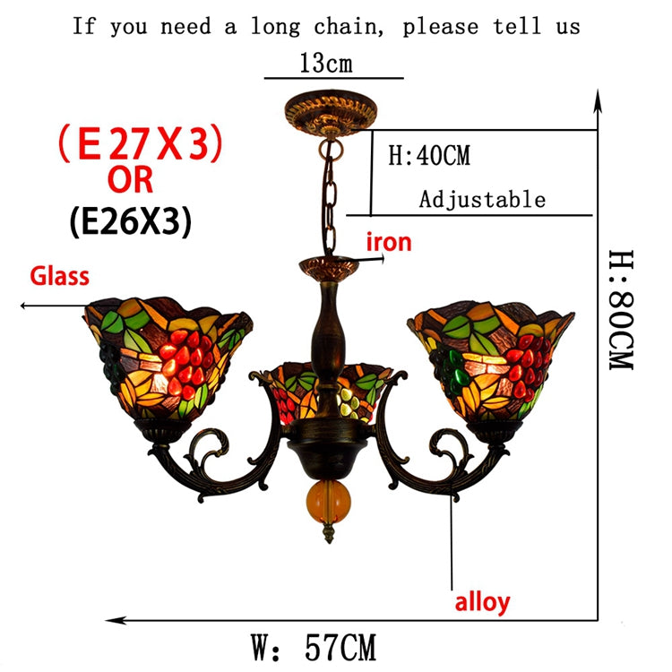 Tiffany Style Stained Glass Ceiling Light with Grapes and Bronze