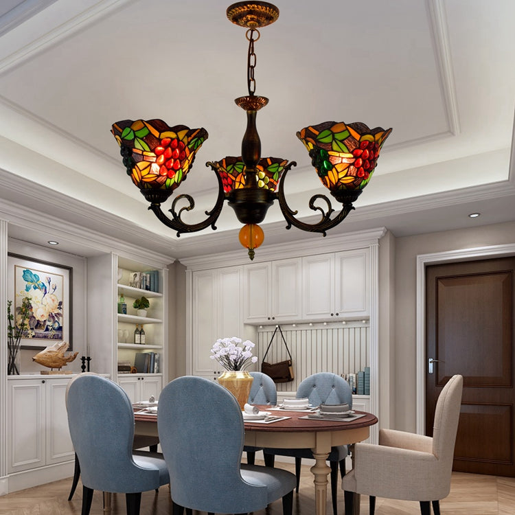 Tiffany Style Stained Glass Ceiling Light with Grapes and Bronze