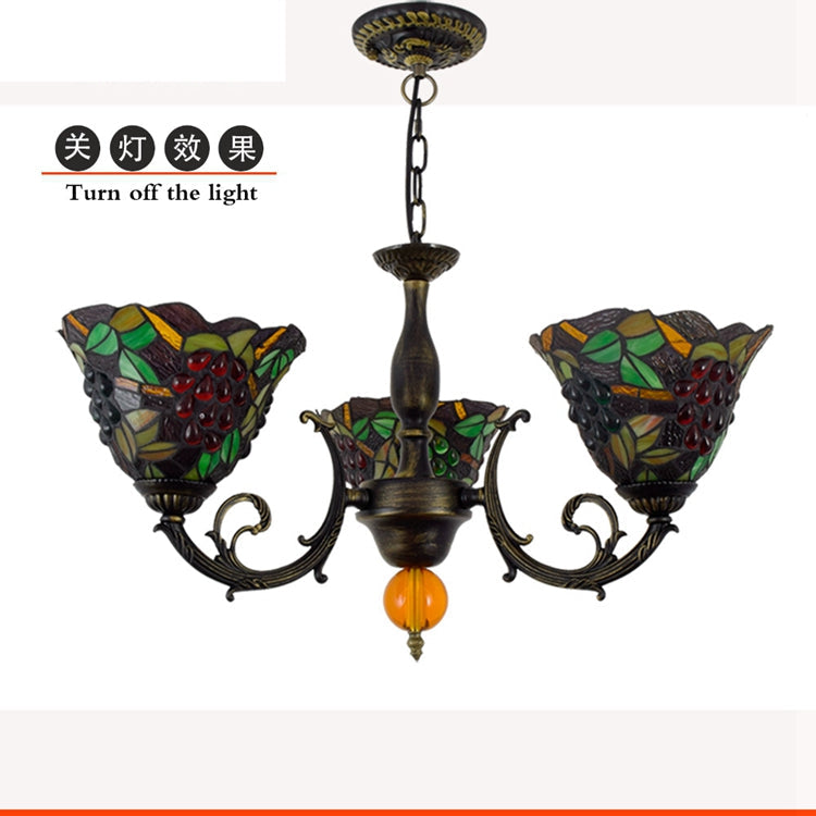 Tiffany Style Stained Glass Ceiling Light with Grapes and Bronze