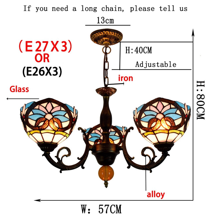 Antique Bronze Tiffany Stained Glass Chandelier, 3 Lights