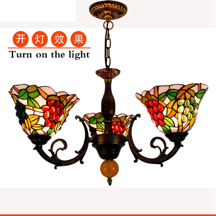 Tiffany Stained Glass Chandelier with Grape Motif and Antique Bronze