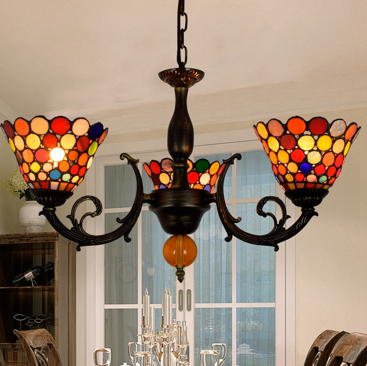 Antique Metal Chandelier with Multicolored Mosaic Lampshade