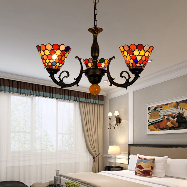 Antique Metal Chandelier with Multicolored Mosaic Lampshade