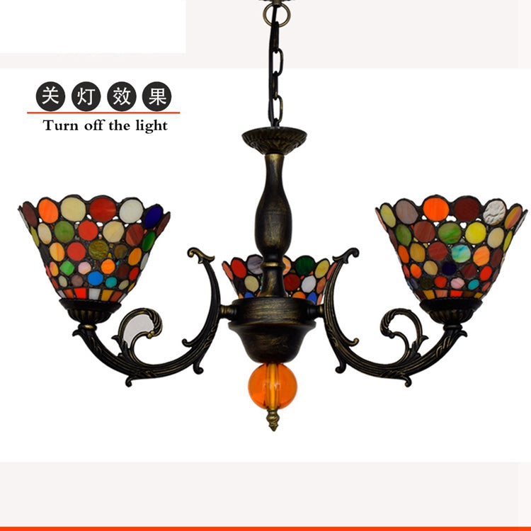Antique Metal Chandelier with Multicolored Mosaic Lampshade
