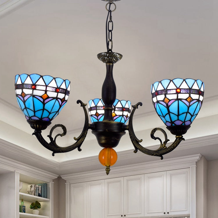 Antique Blue and Purple Tiffany Stained Glass Chandelier