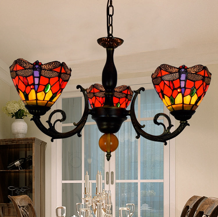 Tiffany Style Dragonfly Stained Glass Chandelier