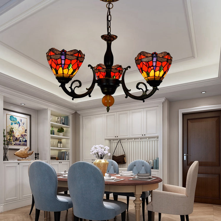 Tiffany Style Dragonfly Stained Glass Chandelier
