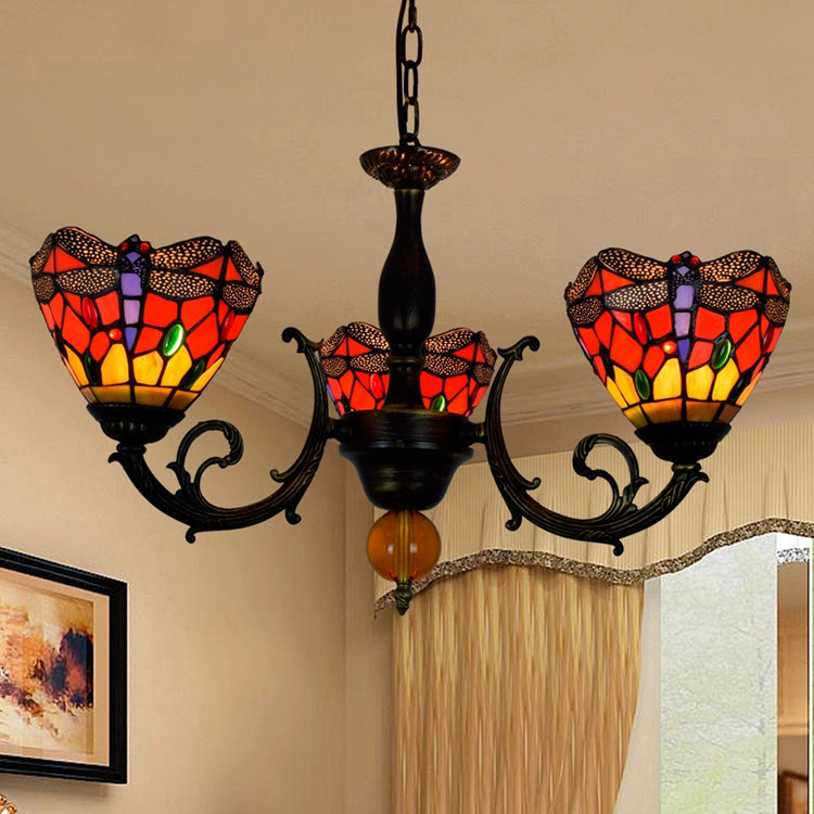 Tiffany Style Dragonfly Stained Glass Chandelier