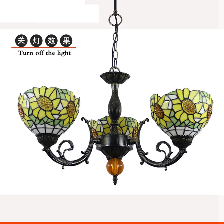Vintage Tiffany Glass Chandelier with Sunflower Motif
