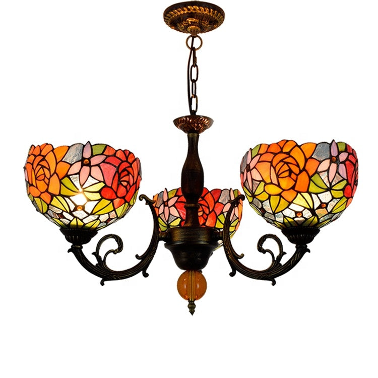 Tiffany Style Floral Stained Glass Chandelier