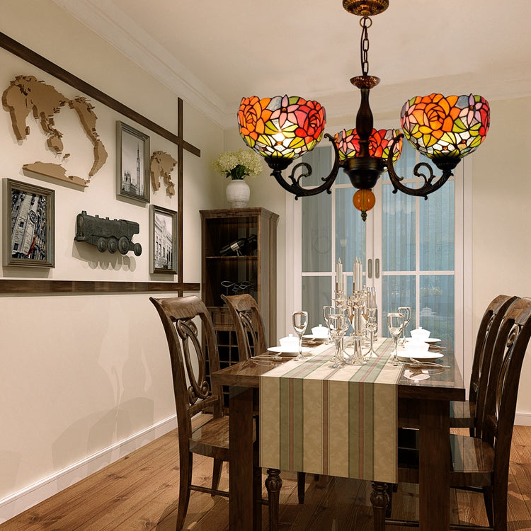 Tiffany Style Floral Stained Glass Chandelier