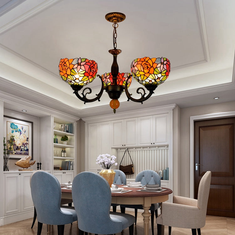 Tiffany Style Floral Stained Glass Chandelier