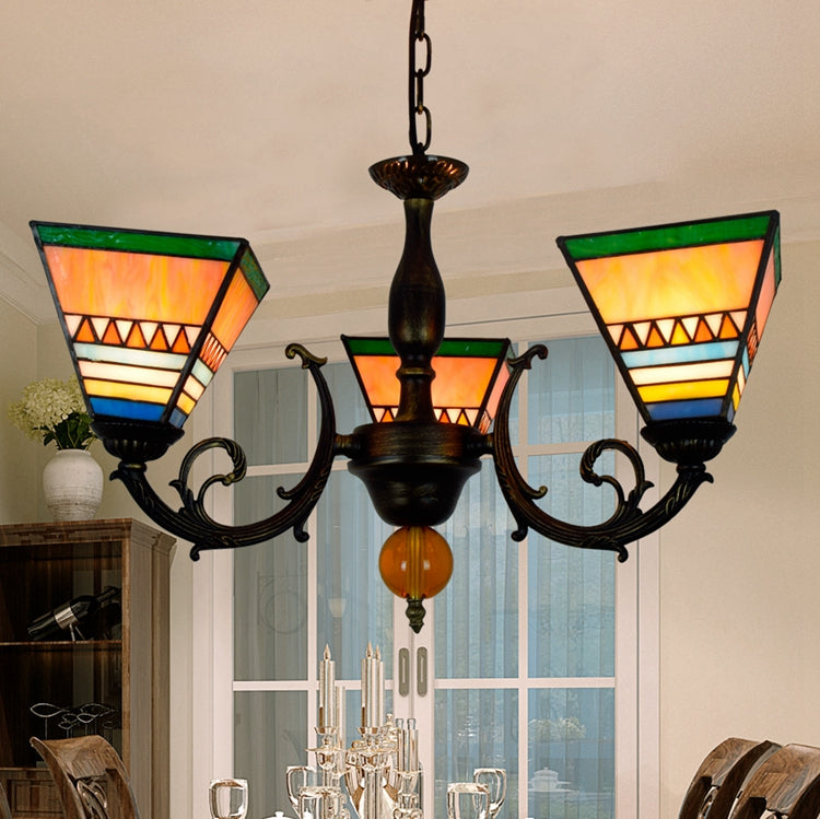 Geometric Art Deco Stained Glass Chandelier