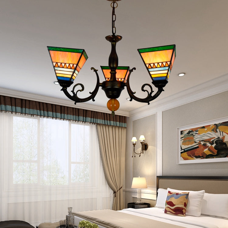 Geometric Art Deco Stained Glass Chandelier