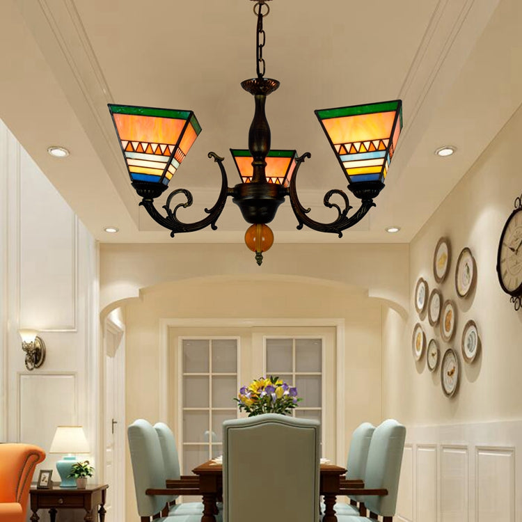 Geometric Art Deco Stained Glass Chandelier