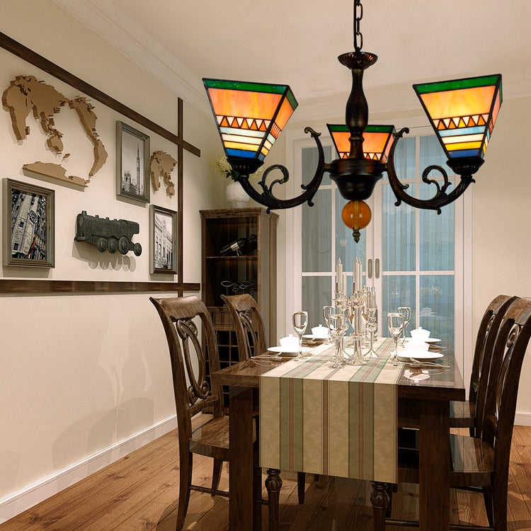 Geometric Art Deco Stained Glass Chandelier